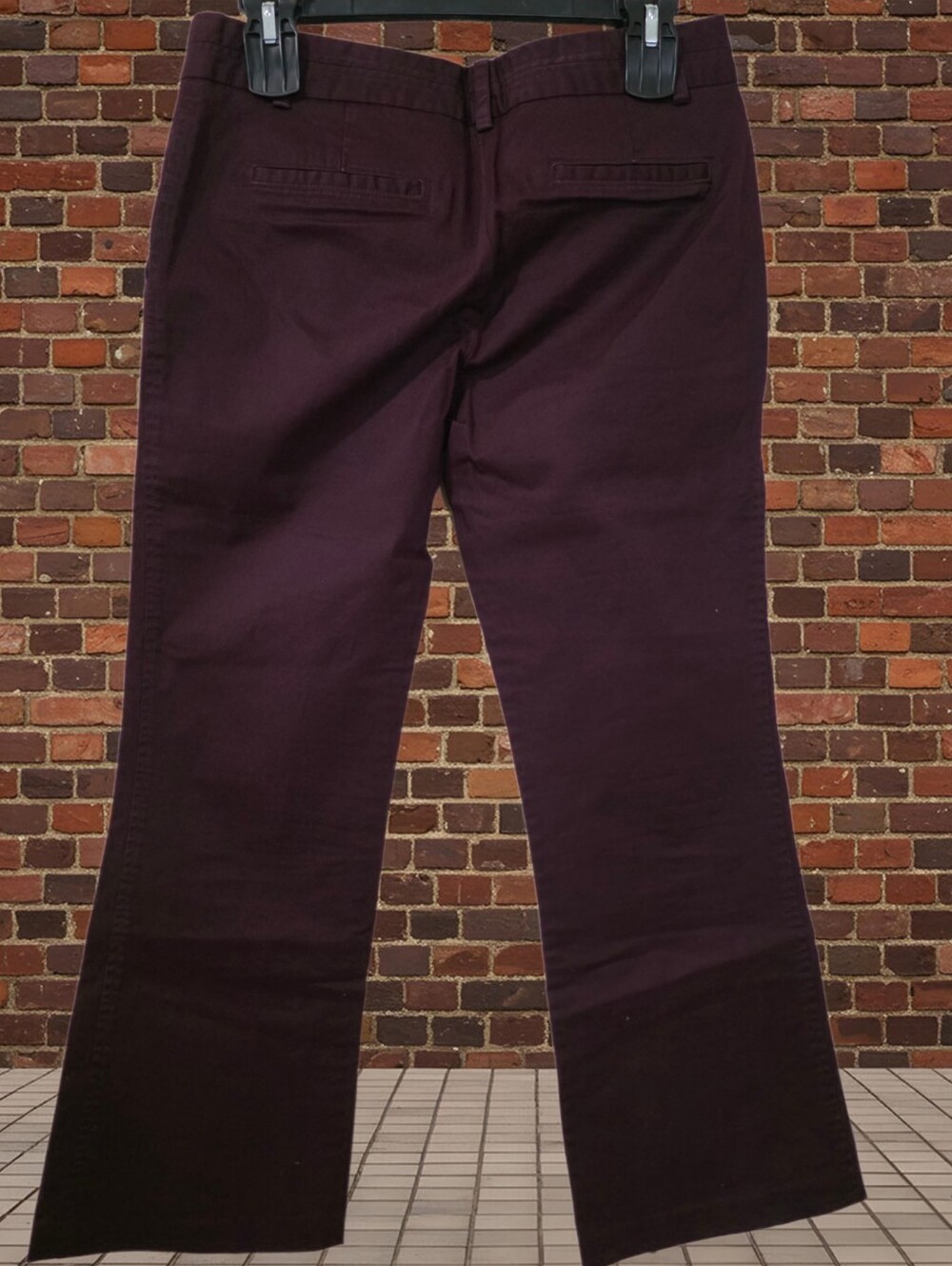 Plum Straight-Leg Cotton Pants. Length: 34"